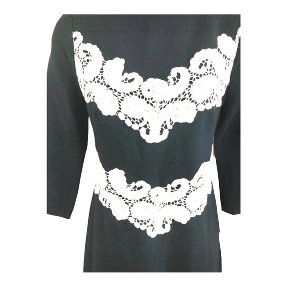 Maggy London black mod A-line style embroidered crochet mid sleeve dress size‎ 4 - Picture 9 of 15